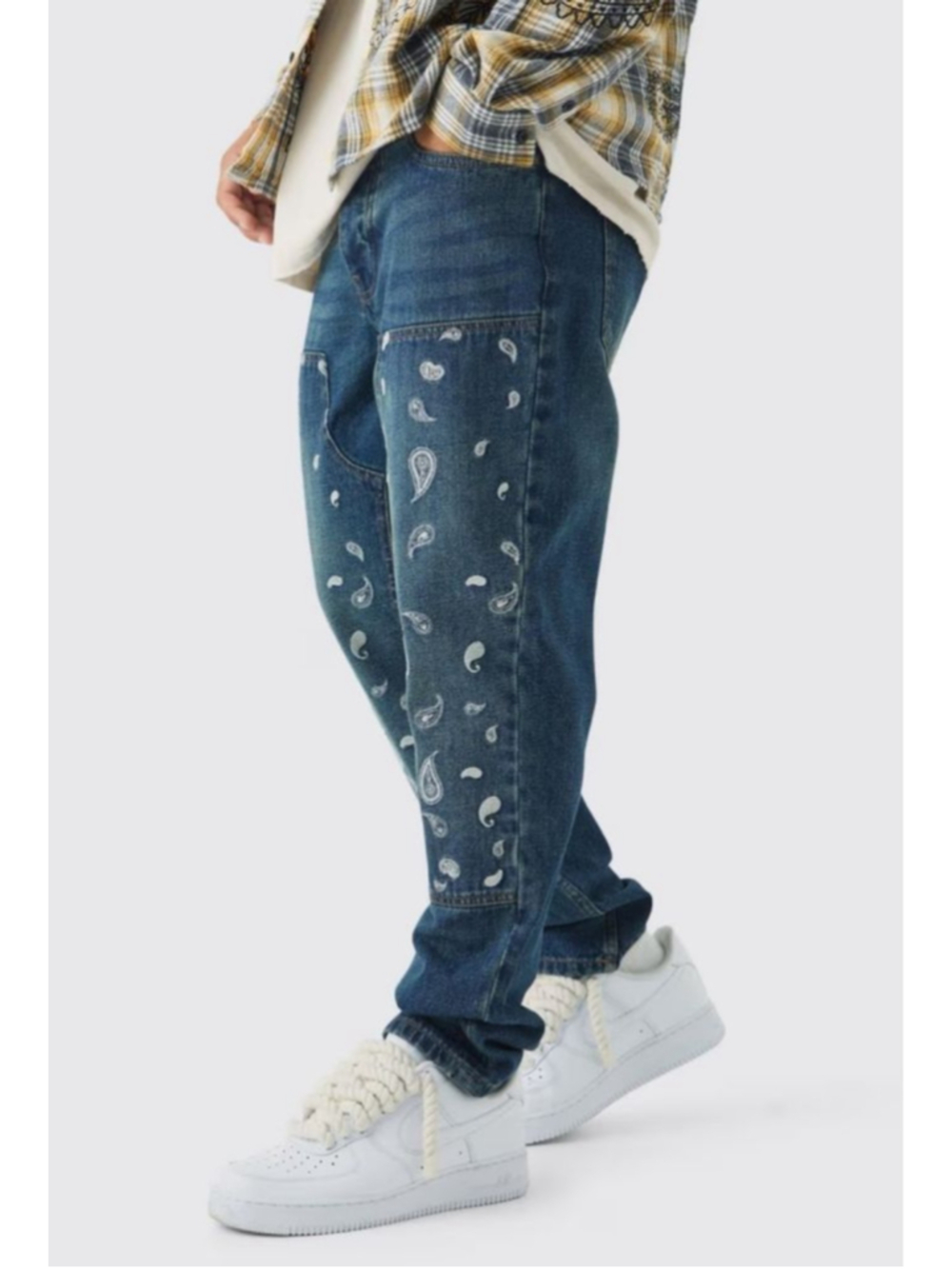 Men's boohooMAN Blue Paisley Print Straight Leg Jeans Waist 30 Inseam 31